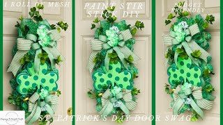 ST PATRICK’S DAY 5 GALLON PAINT STIR STICK YARDSTICK DOOR SWAG WREATH DIY WOODLAND RUFFLE METHOD 🍀 [upl. by Irrek308]