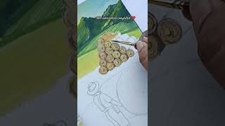 Autumn Haystacks painting 🎨 gouache shorts art viralvideo fashion love [upl. by Eeb]