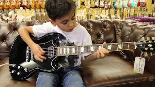 8yearold Jayden Tatasciore playing our Gibson SG Standard here at Normans Rare Guitars [upl. by Alroi]