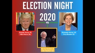 Election Night 2020  Donald Trump R vs Bernie Sanders I vs Elizabeth Warren D [upl. by Lilahk]