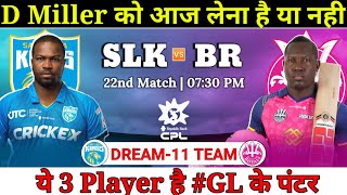 St Lucia Kings vs Barbados Royals Dream11 Team  CPL SLK vs BR Dream11 Prediction [upl. by Yl349]