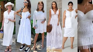 Hermosos outfis con vestido blanco de moda2022como llevar un vestido blanco vestidos sencillos [upl. by Ariamo]