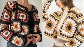 Colorful Cotton Cardigan Granny Square Afghan Coat Crochet Knit Jacket2024 [upl. by Astera]