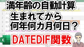 【Excel】DATEDIF関数の使い方｜年齢が簡単に自動計算できる [upl. by Myrwyn]