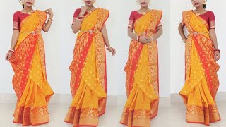 atpoure saree porar style  banarasi silk saree for wedding  reception look for bride in saree [upl. by Annahaj156]