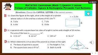 MATATAG GRADE 7 Q2 MATHEMATICS👉Multiple Choice Test Reviewer for Volumes of Cylinders and Pyramids [upl. by Idyh]