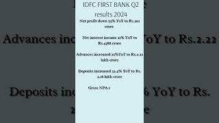 IDFC Bank Q2 results 2024 IDFC BSE NSE sharemarket stockmarket fundamental  technical [upl. by Darej323]