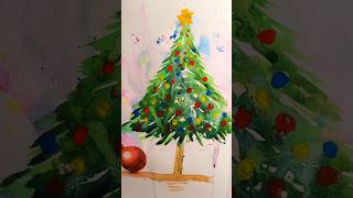 watercolor christmas drawing  how to draw chrismas tree  drawing shorts watercolorpainting [upl. by Cestar]