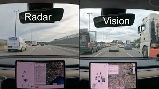 Tesla Autopilot Radar vs Vision  Første køretur med vision 2022246 [upl. by Aelrac]