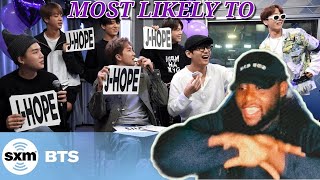 American react to BTS Plays quotMost Likely Toquot  SiriusXM Reaction [upl. by Blandina]