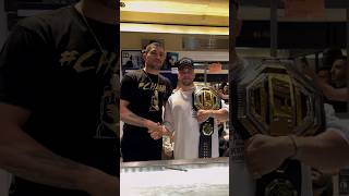 It’s cool to be able to try on the ufc gold belt on  thank you Alex  Tribal and primal 🗿 [upl. by Fari183]