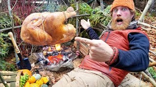 Turkey Cooked Over Wood Fire Smoked and Roasted In The Bush 87 days episode 15 [upl. by Winny]