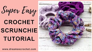 How to crochet a scrunchie  Super easy crochet scrunchie tutorial  Crochet hair tie for beginners [upl. by Lanae148]