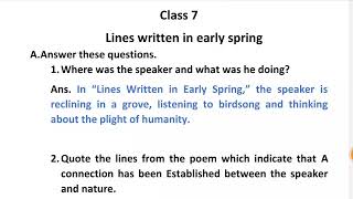 lines written in early spring by william wordsworth question answer class 7 chapter 14 [upl. by Akerdal783]