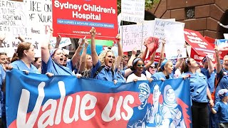 Nurses and midwives rally on NSW parliament amid fight for pay parity [upl. by Waxman]