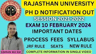 RAJASTHAN UNIVERSITY PHD FORMS OUTRU PAT 2024 EXAMFORM LAST DATESYLLABUSNEW RULES2024 PHD FORMS [upl. by Llirred]