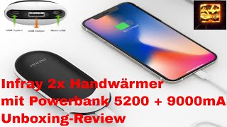 Infray 2x Handwärmer mit Powerbank 5200  9000mAh Unboxing Review [upl. by Marijane]