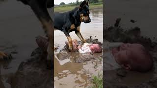 The baby fell into the mud and the dog was worried [upl. by Terese]