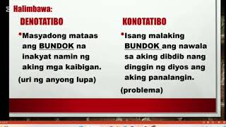 DENOTATIBO at KONOTATIBO  Kahulugan  Halimbawa filipino8 filipino alindogchannel [upl. by Amaral]