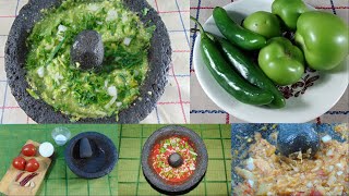 AHUACAMOLLI SALSAS EN MOLCAJETE MX 🇲🇽 🥑🍅🌶 GUACAMOLE SALSAROJA XOCONOSTLE [upl. by Limhaj948]