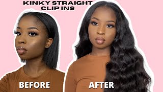 OMG  😱 THE MOST NATURAL KINKY STRAIGHT CLIP INS  Watch me Transform my Hair  Gigy Hair [upl. by Alleb]