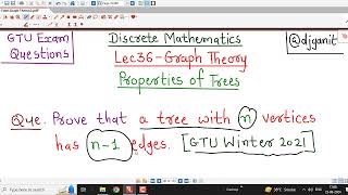 Lec36Graph TheoryProperties of TreesGTU Exam Questions [upl. by Aziul362]