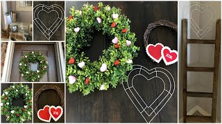 DOLLAR TREE DIY  3 VALENTINES DAY WREATH  FARMHOUSE [upl. by Notnyw925]