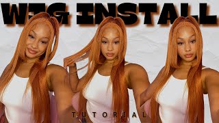 WIG INSTALL TUTORIAL  30 inch ginger lace front wig 13x4 [upl. by Solhcin]