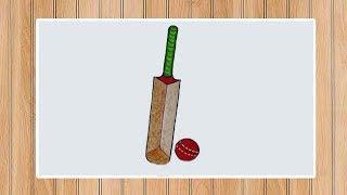 How to Draw Cricket Bat and Ball Step by Step with Colors  123 Drawing Academy [upl. by Ecnerwal]