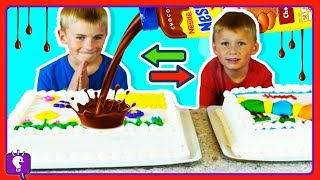 CHOCOLATE Syrup CAKE SWITCH UP CHALLENGE HobbyBear VS HobbyFrog with HobbyKidsTV [upl. by Arinaj]