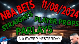 NBA Picks Today 11082024  FREE NBA Best Bets Straights Player Props And Parlays [upl. by Udela]