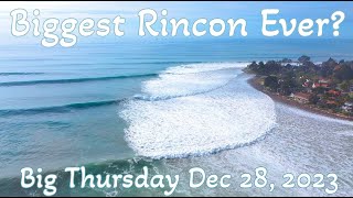 Biggest Rincon Ever Drone Surfing Footage  Carpinteria Santa Barbara California  Dec 28 2023 [upl. by Ellahcim]