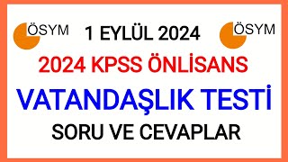 2024 KPSS ÖNLİSANS SORU VE CEVAPLARI VATANDAŞLIK TÜM SORU VE CEVAPLAR✅ [upl. by Dorolisa]