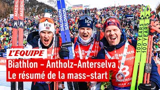 Biathlon 202324  Christiansen triomphe sur la massstart Fillon Maillet quatrième [upl. by Leind]