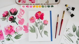 Painting Peonies with watercolors Part One watercolorpainting [upl. by Meit566]