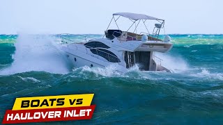 YACHT BURIED IN WAVES AT HAULOVER   Boats vs Haulover Inlet [upl. by Sivam]