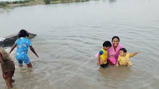 kids are enjoying in our Krishna river 🤽🏊🌊🌅🏞️🏝️ [upl. by Ahselak]