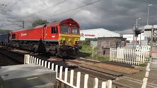 Class 66 in DB shenkar liver passes kildwick crossings [upl. by Valonia]