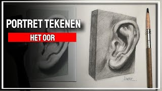 Portret tekenen met houtskool  Hoe teken je een OOR [upl. by Alyahs471]