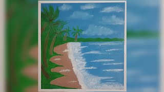 How to paint beach Seashore painting Acrylic painting tutorial [upl. by Eniwtna]