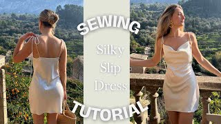 Silk Slip Dress Sewing Tutorial  with sewing pattern [upl. by Etnohs589]