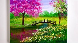 Spring Painting  Spring Landscape Painting  Acrylic Painting [upl. by Uok478]