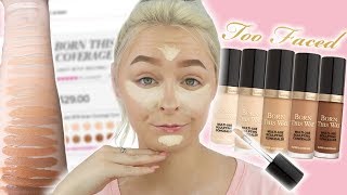 TOO FACED BORN THIS WAY CONCEALER SUPER COVERAGE REVIEW DEMO SWATCHES  WEAR TEST  MCDREW [upl. by Ahgiela]